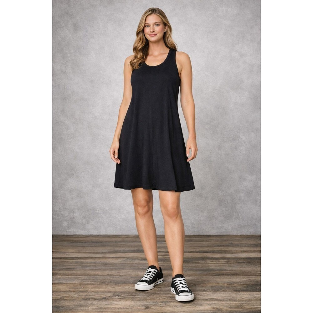 NATION LTD New Jet Black Sleeveless SMALL Swing Dress Cotton Blend Casual Womens